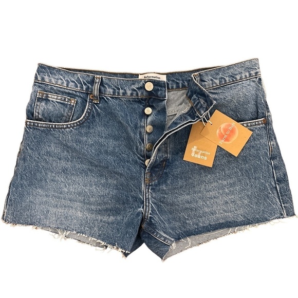 NWT Reformation Charlie High Rise Jean Shorts Button Fly Raw Hem - Picture 1 of 13